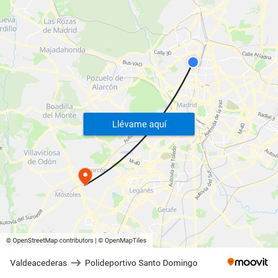Valdeacederas to Polideportivo Santo Domingo map