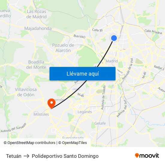 Tetuán to Polideportivo Santo Domingo map