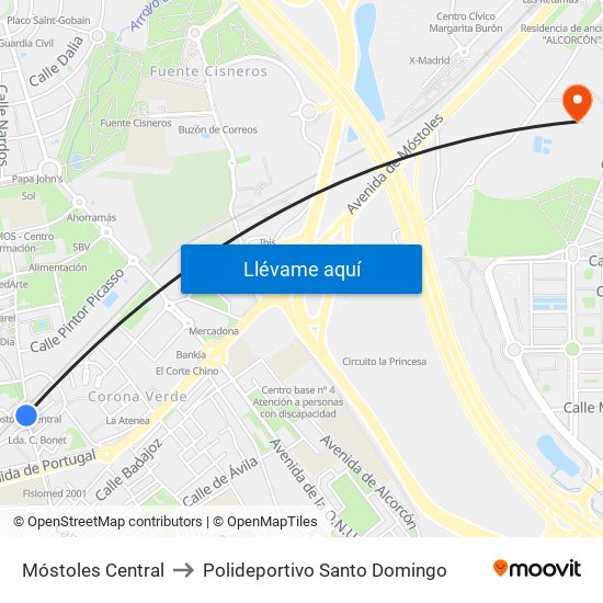 Móstoles Central to Polideportivo Santo Domingo map