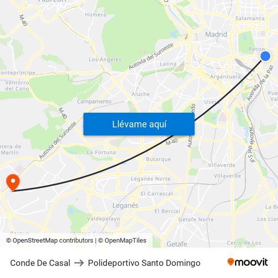 Conde De Casal to Polideportivo Santo Domingo map
