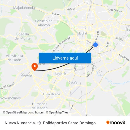 Nueva Numancia to Polideportivo Santo Domingo map
