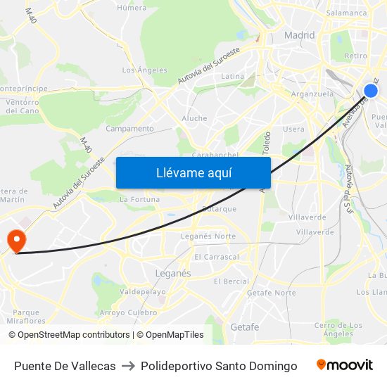 Puente De Vallecas to Polideportivo Santo Domingo map