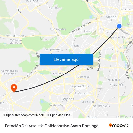Estación Del Arte to Polideportivo Santo Domingo map
