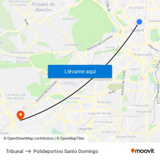 Tribunal to Polideportivo Santo Domingo map