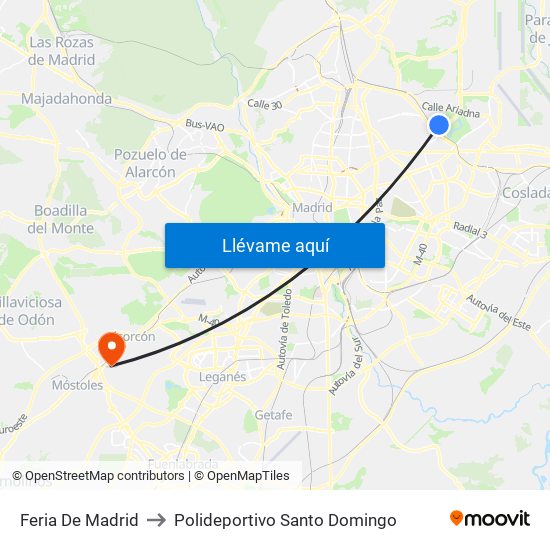 Feria De Madrid to Polideportivo Santo Domingo map
