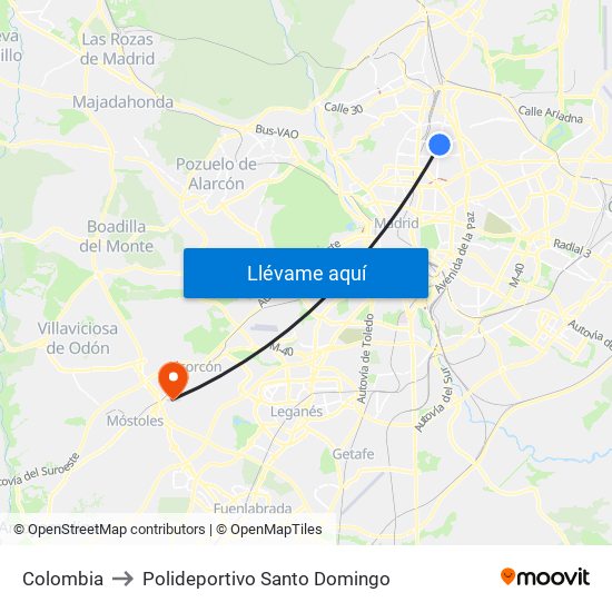 Colombia to Polideportivo Santo Domingo map