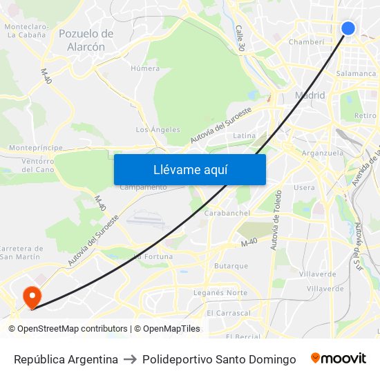 República Argentina to Polideportivo Santo Domingo map