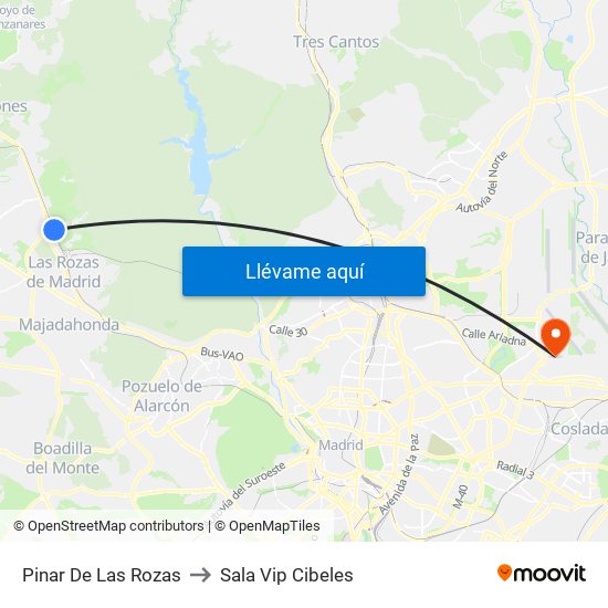 Pinar De Las Rozas to Sala Vip Cibeles map