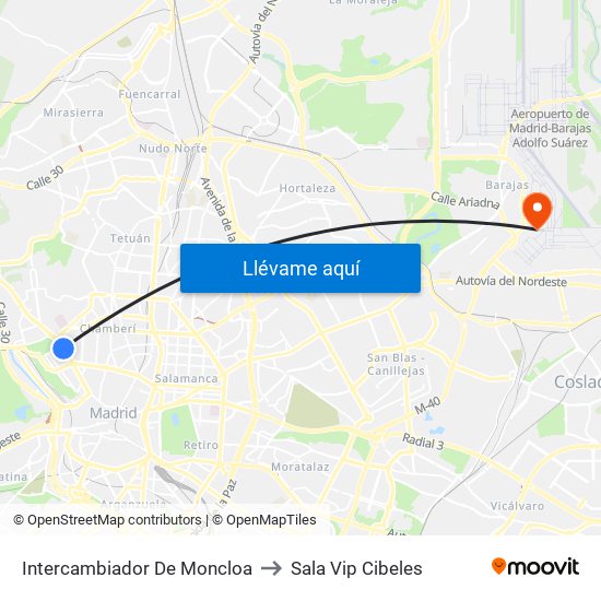 Intercambiador De Moncloa to Sala Vip Cibeles map