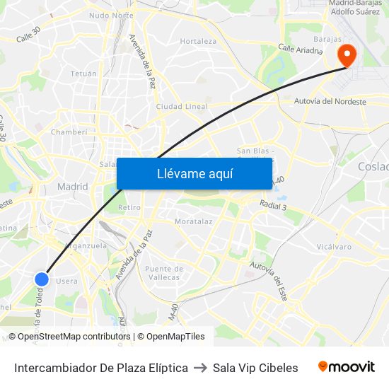 Intercambiador De Plaza Elíptica to Sala Vip Cibeles map