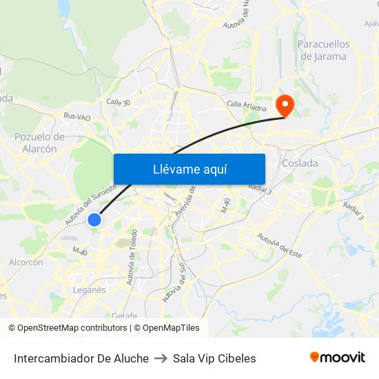 Intercambiador De Aluche to Sala Vip Cibeles map