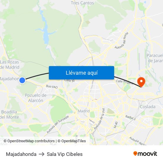 Majadahonda to Sala Vip Cibeles map