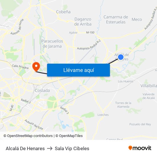 Alcalá De Henares to Sala Vip Cibeles map