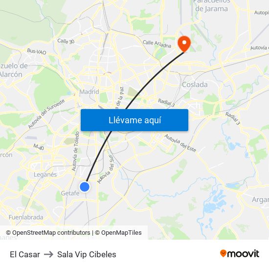 El Casar to Sala Vip Cibeles map