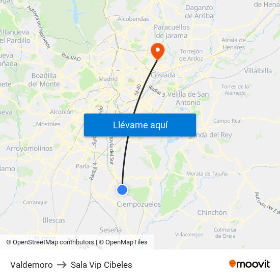 Valdemoro to Sala Vip Cibeles map