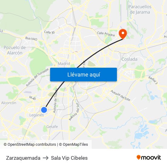 Zarzaquemada to Sala Vip Cibeles map