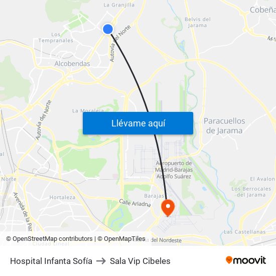 Hospital Infanta Sofía to Sala Vip Cibeles map