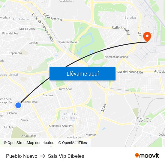 Pueblo Nuevo to Sala Vip Cibeles map