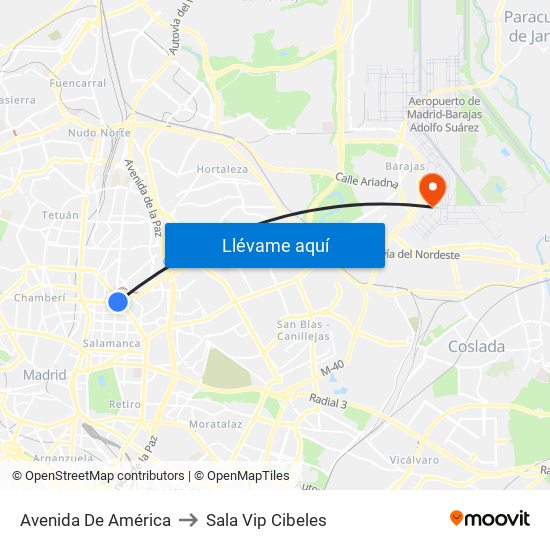 Avenida De América to Sala Vip Cibeles map