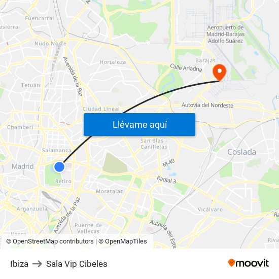 Ibiza to Sala Vip Cibeles map
