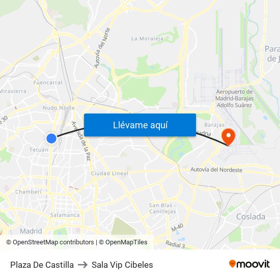 Plaza De Castilla to Sala Vip Cibeles map