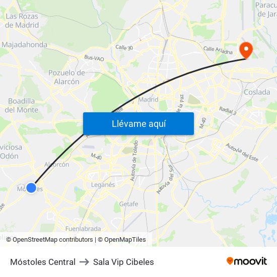 Móstoles Central to Sala Vip Cibeles map