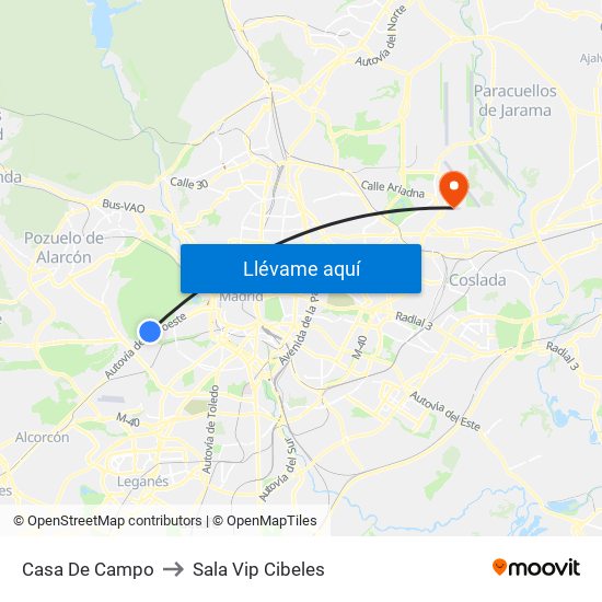 Casa De Campo to Sala Vip Cibeles map
