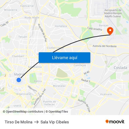 Tirso De Molina to Sala Vip Cibeles map