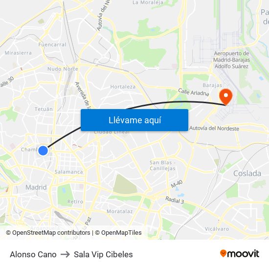 Alonso Cano to Sala Vip Cibeles map