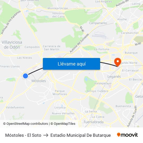Móstoles - El Soto to Estadio Municipal De Butarque map