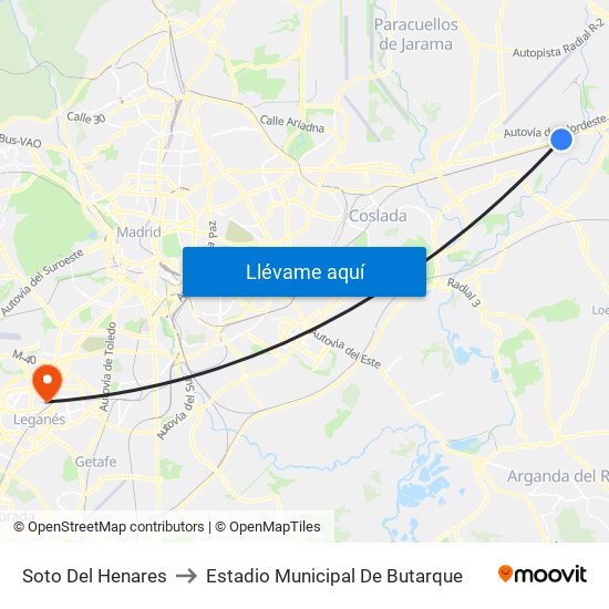 Soto Del Henares to Estadio Municipal De Butarque map