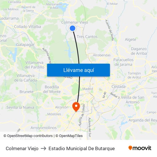Colmenar Viejo to Estadio Municipal De Butarque map
