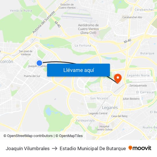 Joaquín Vilumbrales to Estadio Municipal De Butarque map