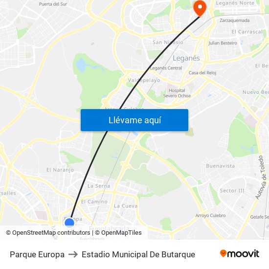 Parque Europa to Estadio Municipal De Butarque map