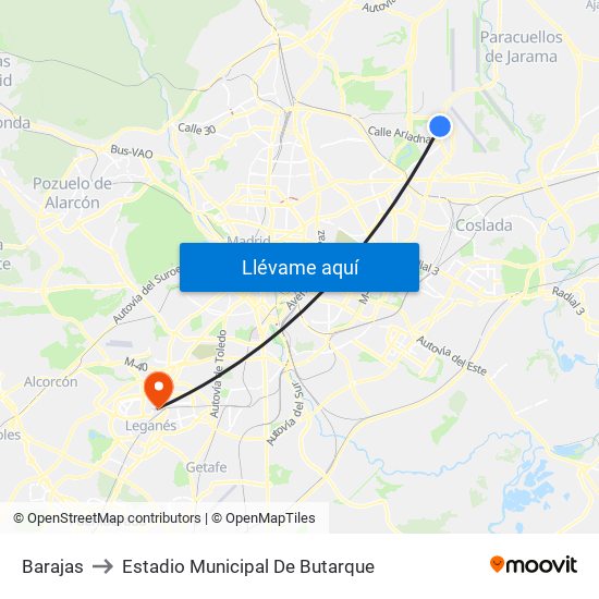 Barajas to Estadio Municipal De Butarque map