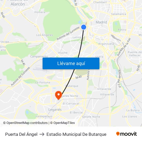 Puerta Del Ángel to Estadio Municipal De Butarque map