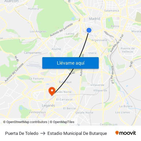 Puerta De Toledo to Estadio Municipal De Butarque map