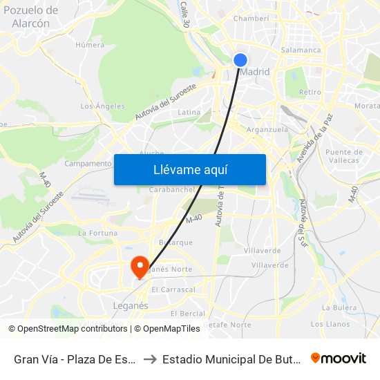Gran Vía - Plaza De España to Estadio Municipal De Butarque map