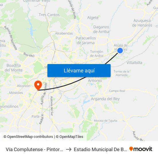 Vía Complutense - Pintor Picasso to Estadio Municipal De Butarque map