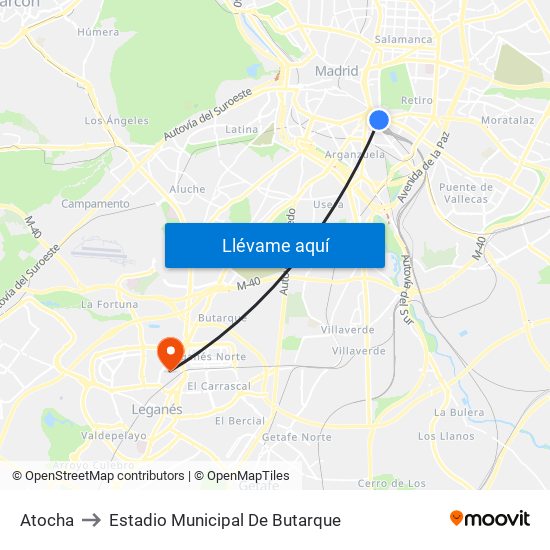 Atocha to Estadio Municipal De Butarque map