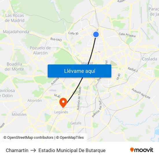 Chamartín to Estadio Municipal De Butarque map