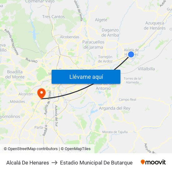 Alcalá De Henares to Estadio Municipal De Butarque map