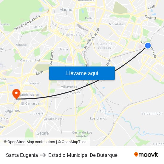 Santa Eugenia to Estadio Municipal De Butarque map