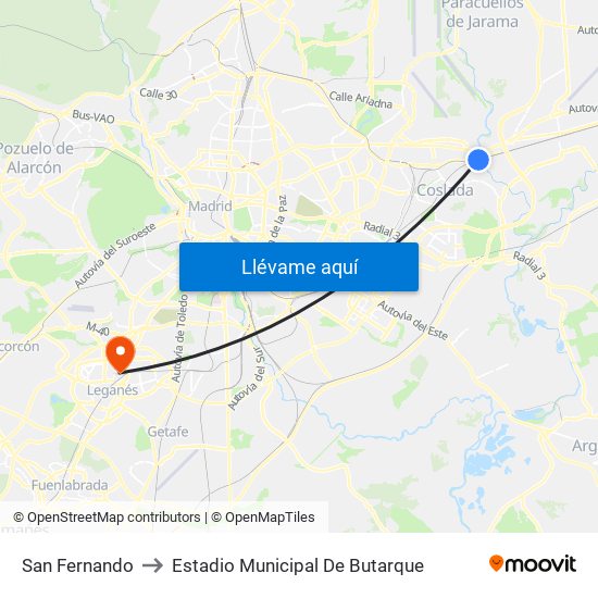 San Fernando to Estadio Municipal De Butarque map