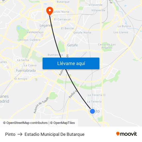 Pinto to Estadio Municipal De Butarque map