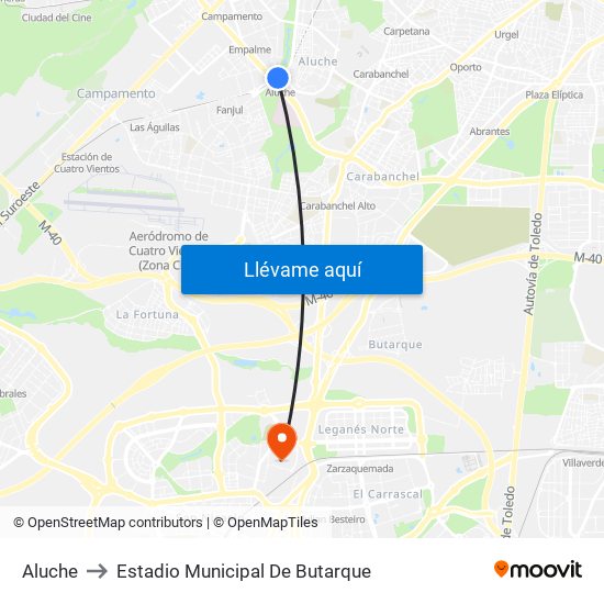 Aluche to Estadio Municipal De Butarque map