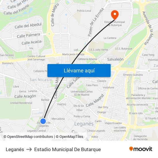 Leganés to Estadio Municipal De Butarque map
