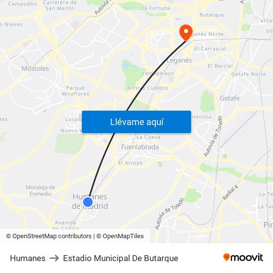 Humanes to Estadio Municipal De Butarque map
