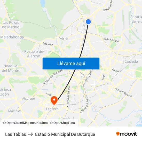 Las Tablas to Estadio Municipal De Butarque map