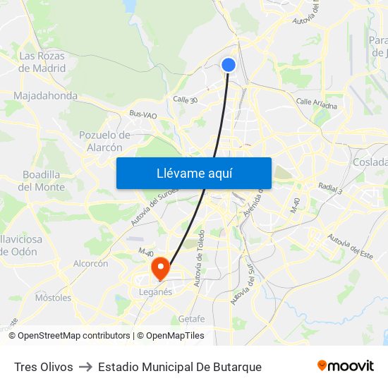 Tres Olivos to Estadio Municipal De Butarque map